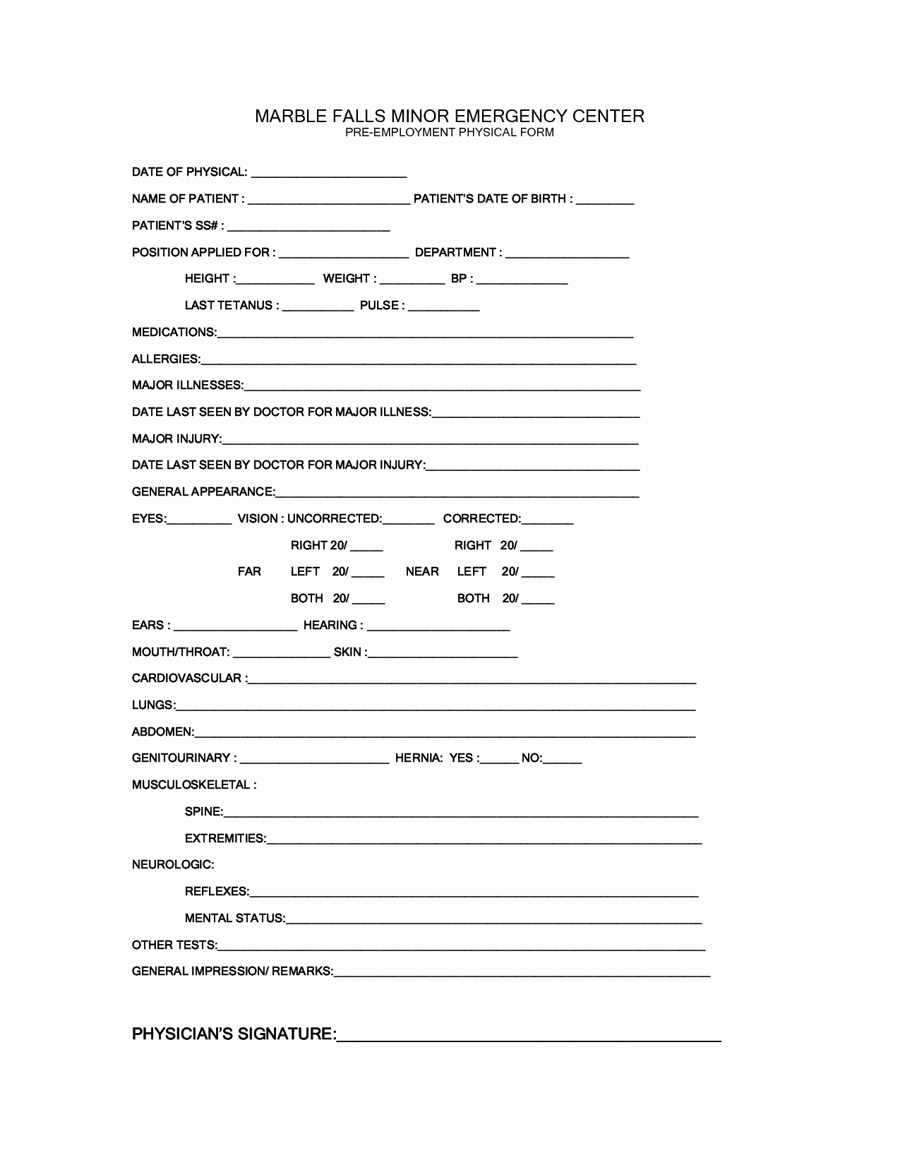 Pre Employment Physical form Template Fresh 9 Best Of Printable Physical form Printable