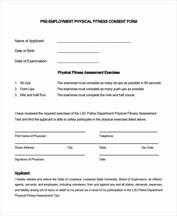 Pre Employment Physical form Template Inspirational Free 8 Pre Employment Physical forms In Samples Examples