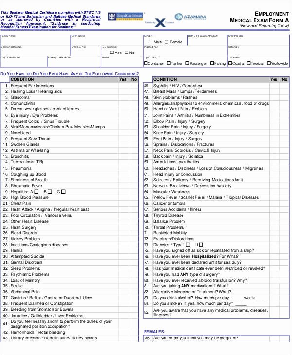 Pre Employment Physical form Template New Sample Medical form