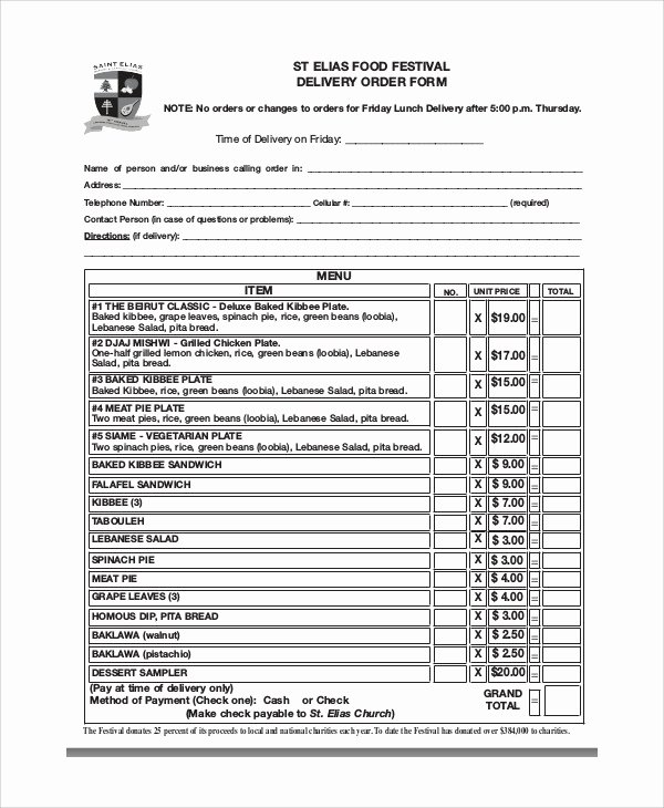 Pre order form Template Best Of Sample Food order form 9 Examples In Word Pdf