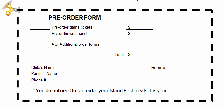 Pre order form Template Free Fresh Field Pto island Fest is Thursday April 21 order