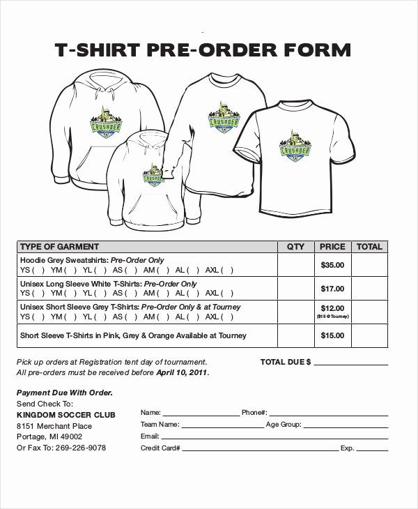 t shirt order forms