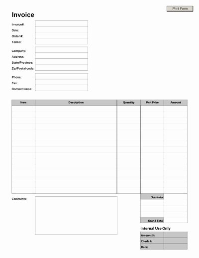 Pre order form Template Lovely Blank Invoice form Template