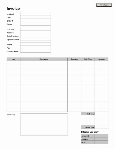 blank invoice form