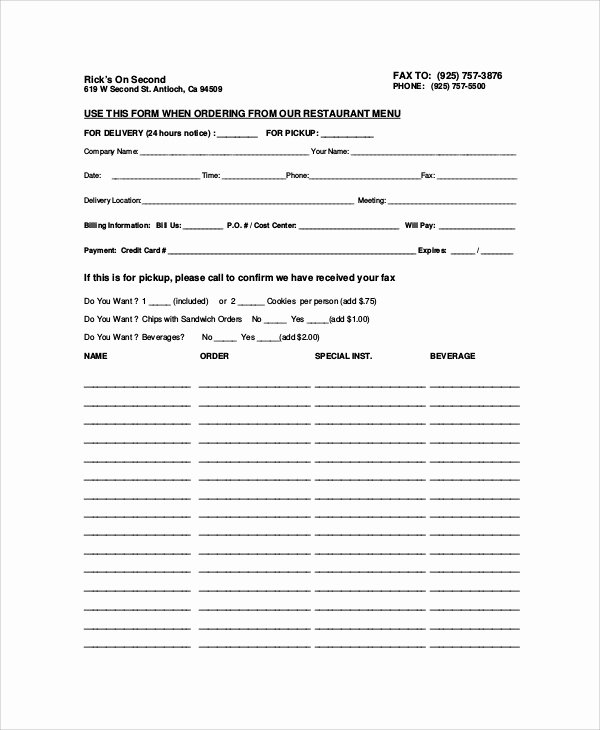 Pre order form Template New Sample Food order form 9 Examples In Word Pdf