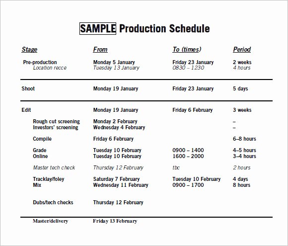 Pre Production Schedule Template Best Of Free 10 Sample Production Timelines In Examples format