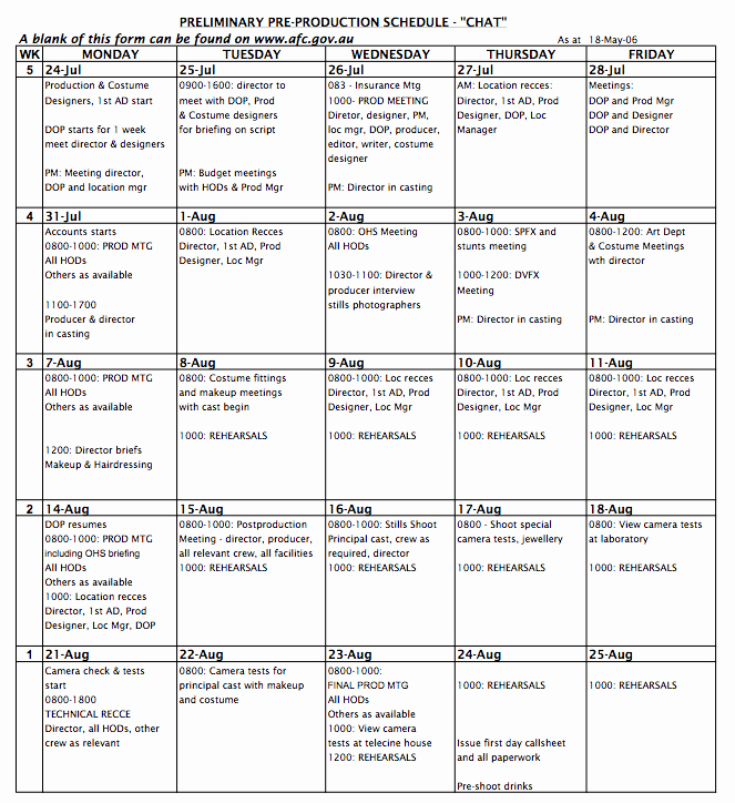 Pre Production Schedule Template Luxury Video Production Schedule Template