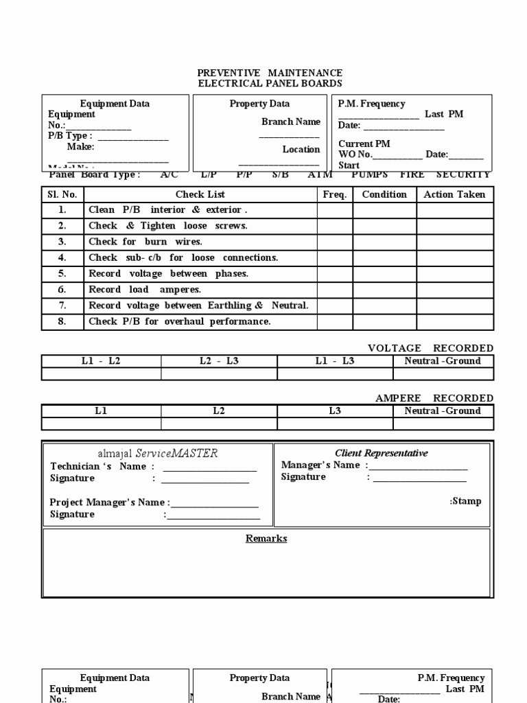 Preventive Maintenance form Template Awesome Preventive Maintenance Electrical form