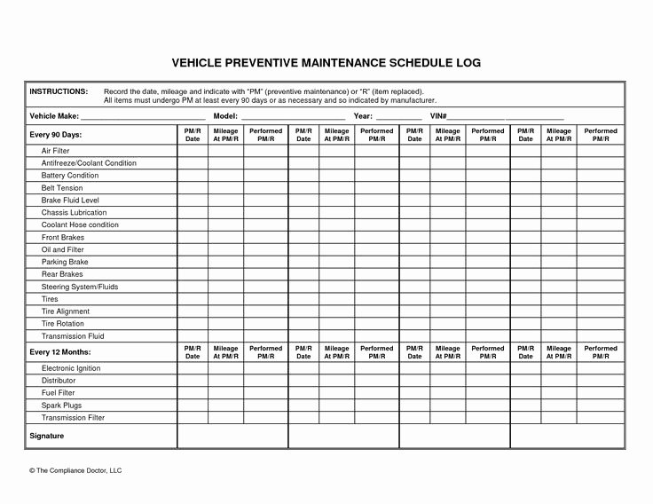 Preventive Maintenance form Template Elegant Vehicle Preventive Maintenance Schedule Log Automotive