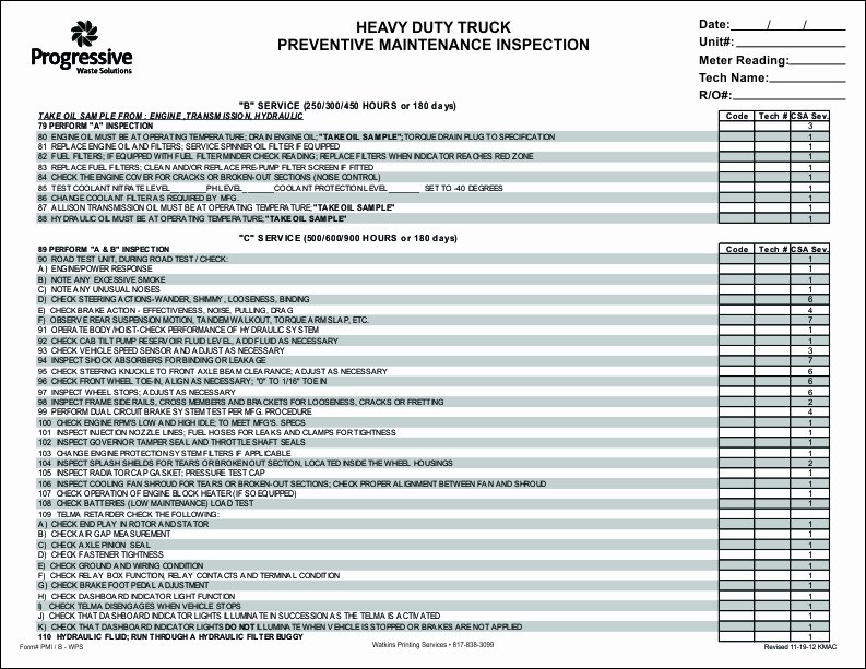 Preventive Maintenance form Template Fresh Download Heavy Duty Truck Preventive Maintenance Checklist