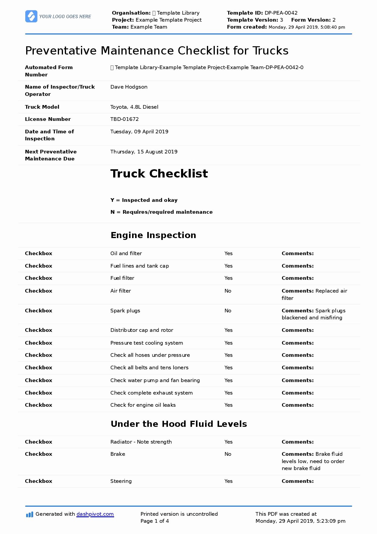 Preventive Maintenance form Template Fresh Preventative Maintenance Checklist for Trucks Diesel