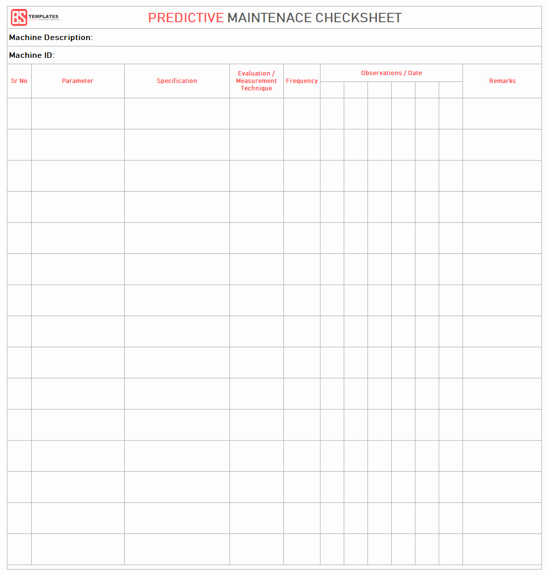 Preventive Maintenance form Template Inspirational Maintenance Checklist Template 10 Daily Weekly