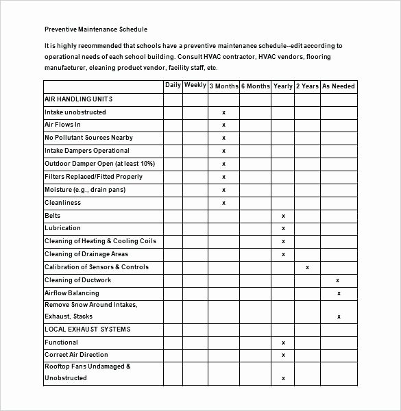 Preventive Maintenance Schedule Template Excel Fresh Server Maintenance Checklist Template – Justincorry