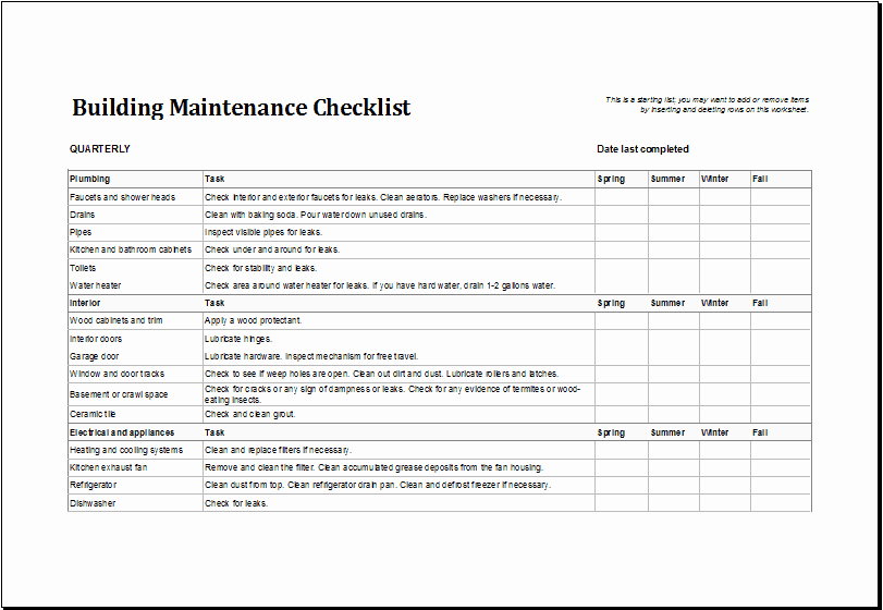 Preventive Maintenance Schedule Template Excel Lovely 7 Facility Maintenance Checklist Templates Excel Templates