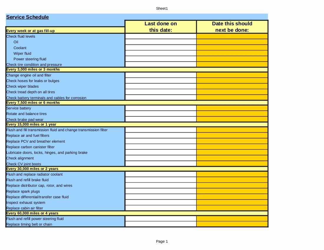 Preventive Maintenance Schedule Template Excel Lovely Vehicle Maintenance Schedule Template Excel – Printable