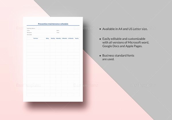 Preventive Maintenance Schedule Template Excel Luxury 39 Preventive Maintenance Schedule Templates Word