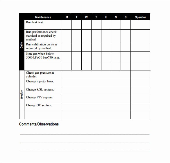 Preventive Maintenance Schedule Template Excel New 52 Equipment Maintenance Schedule Template