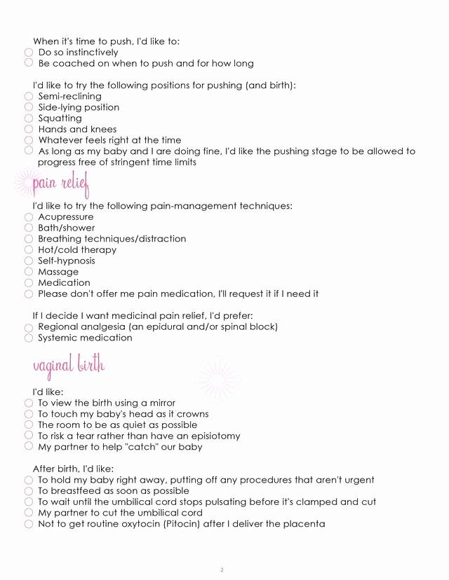 √ 30 Printable Birthing Plan Template | Effect Template