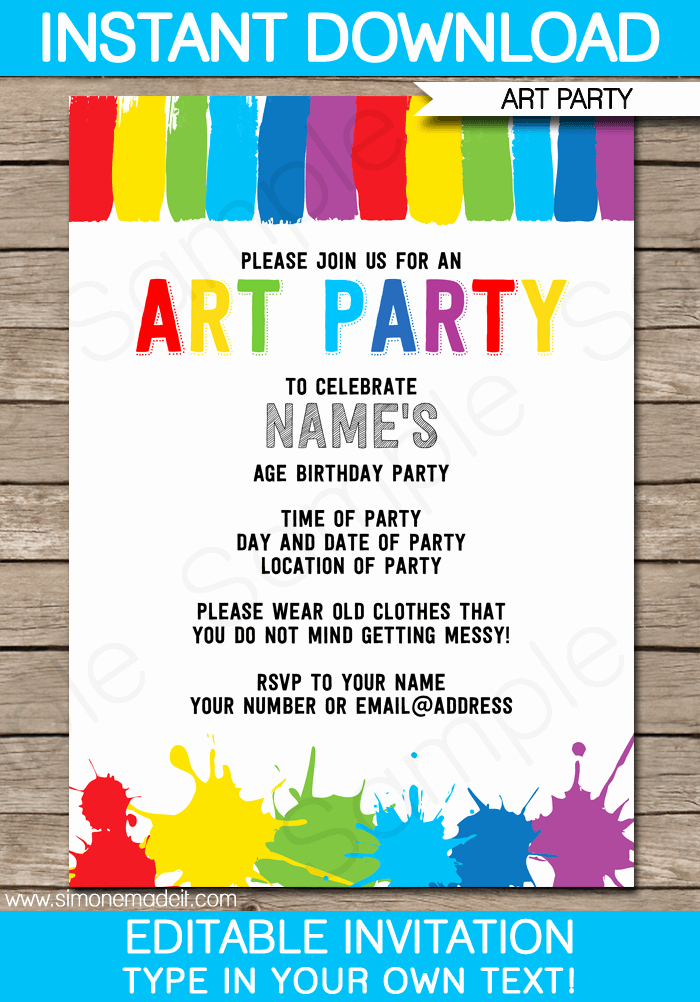 Printable Party Invitation Template Fresh Art Party Invitations Template Art Party