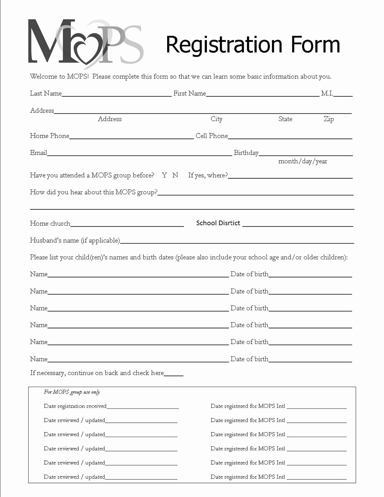 Printable Registration form Template Elegant Mothers Of Preschoolers Chippewa Evangelical Free Church