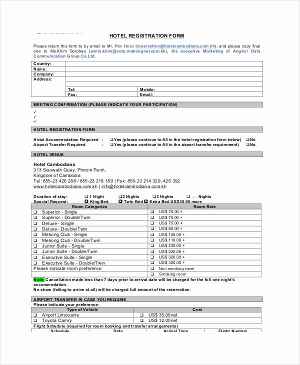 Printable Registration form Template Fresh Printable Registration form Templates 9 Free Pdf
