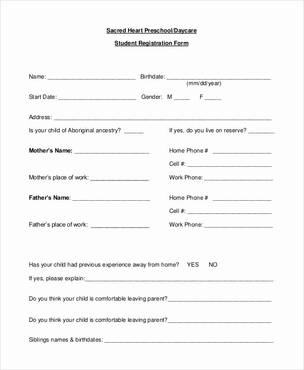 Printable Registration form Template Fresh Sample Daycare form 10 Examples In Pdf Word