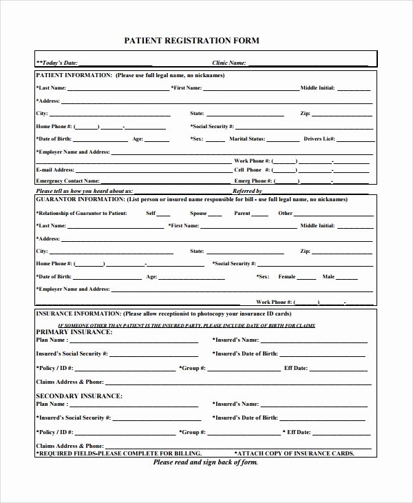 Printable Registration form Template Luxury Sample Patient Registration form 8 Free Documents