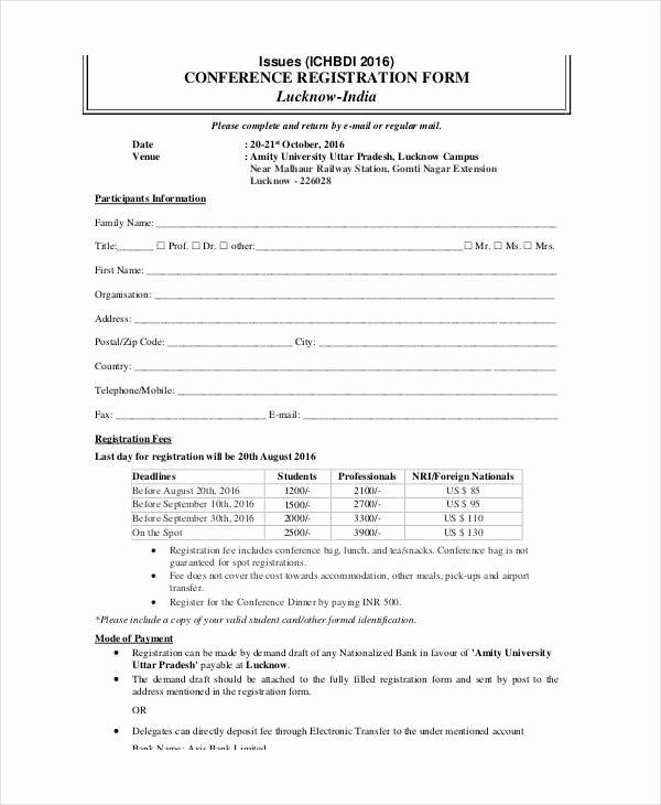 Printable Registration form Template Unique Printable Registration form Templates 9 Free Pdf