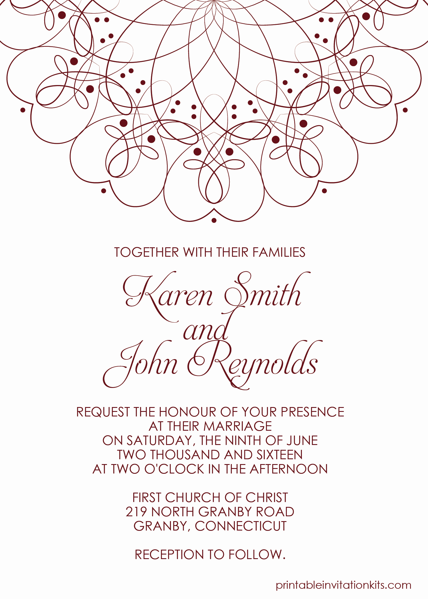 Printable Wedding Invitation Template Beautiful Spiral Border Invitation Free Pdf Template for Weddings