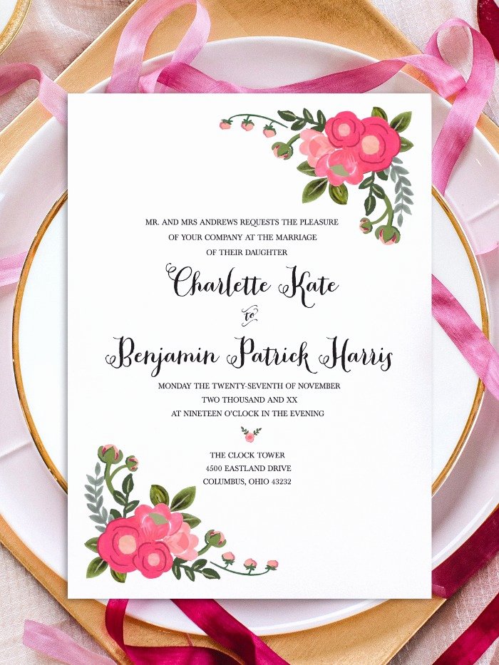 Printable Wedding Invitation Template Lovely Print Pink Flowers Free Printable Invitation Templates