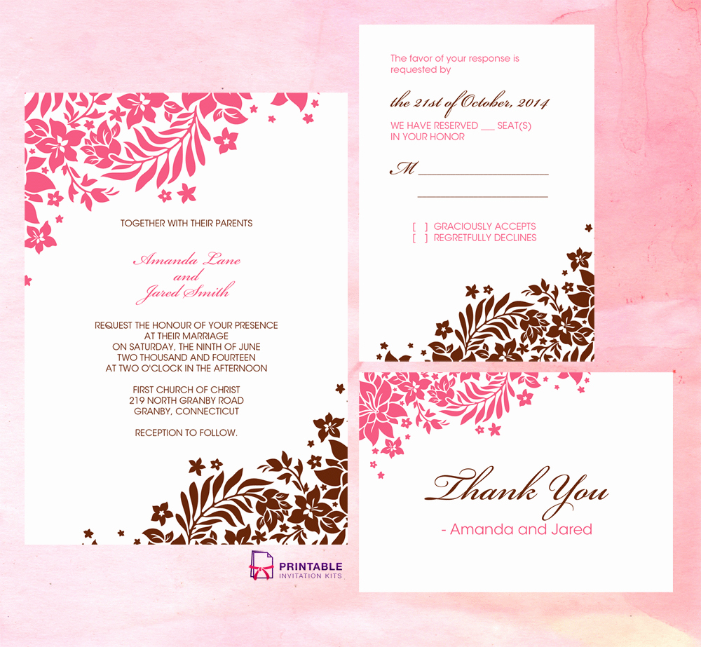 Printable Wedding Invitations Template New Foliage Borders Invitation Rsvp and Thank You Cards