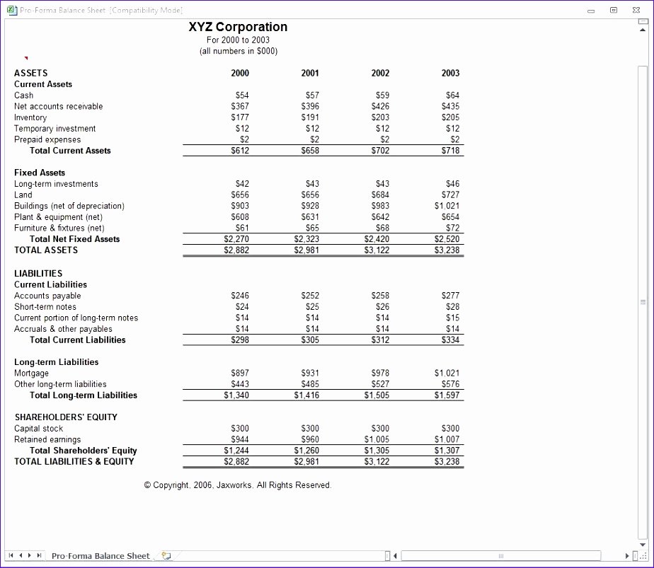 Pro forma Balance Sheet Template Beautiful 10 Pro forma Balance Sheet Template Excel Exceltemplates