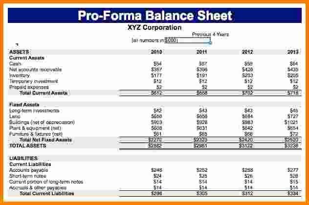 Pro forma Balance Sheet Template Luxury 7 Pro forma Balance Sheet