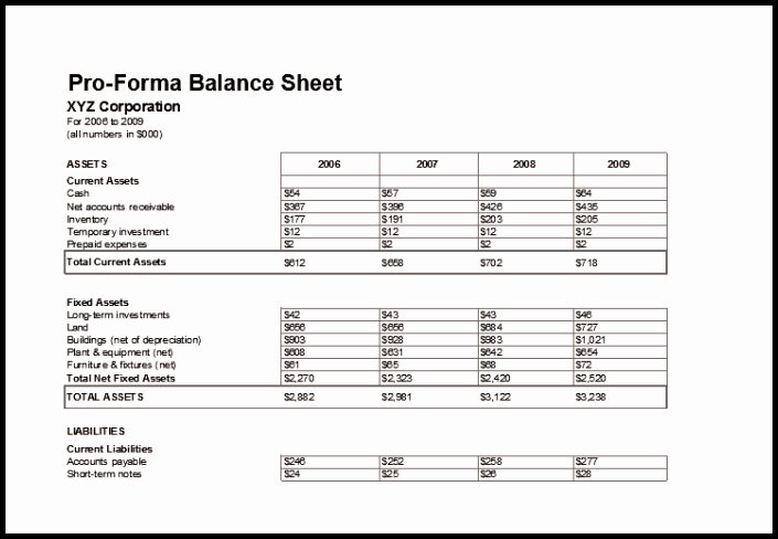 Pro forma Balance Sheet Template New 9 Pro forma Financial Statements Template Template