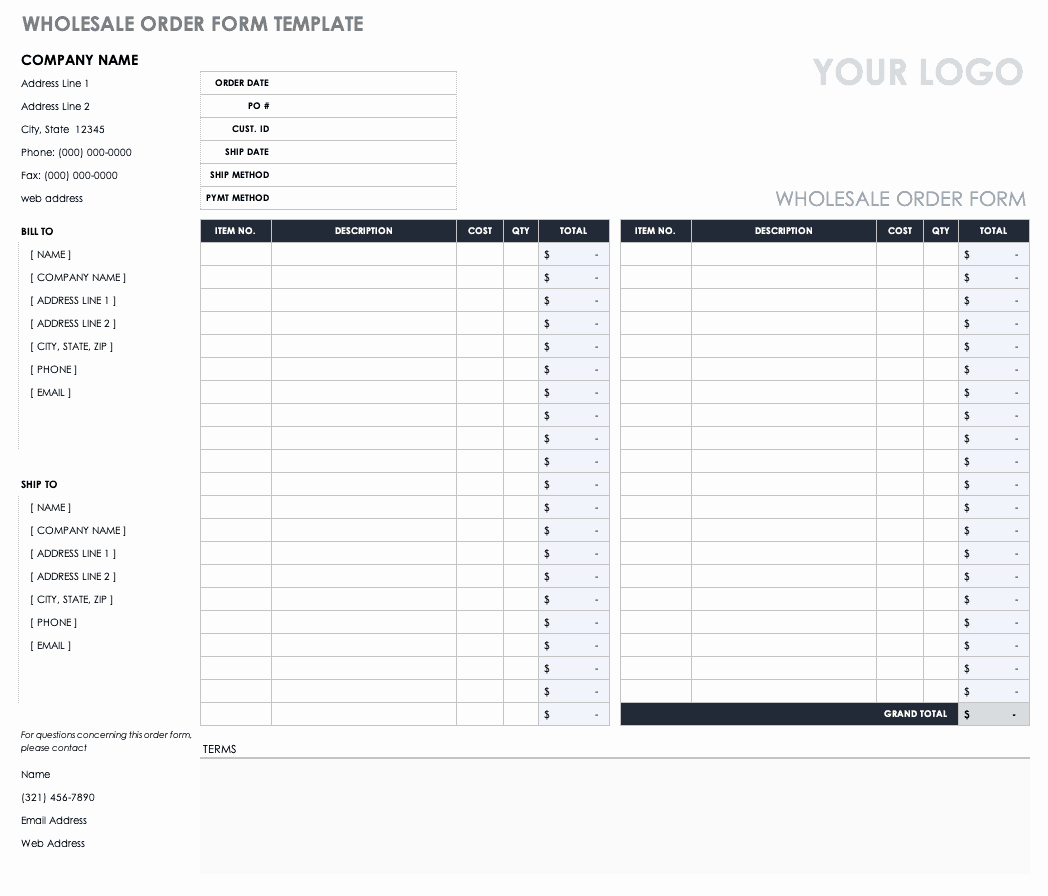 Product order form Template Free Fresh Free order form Templates