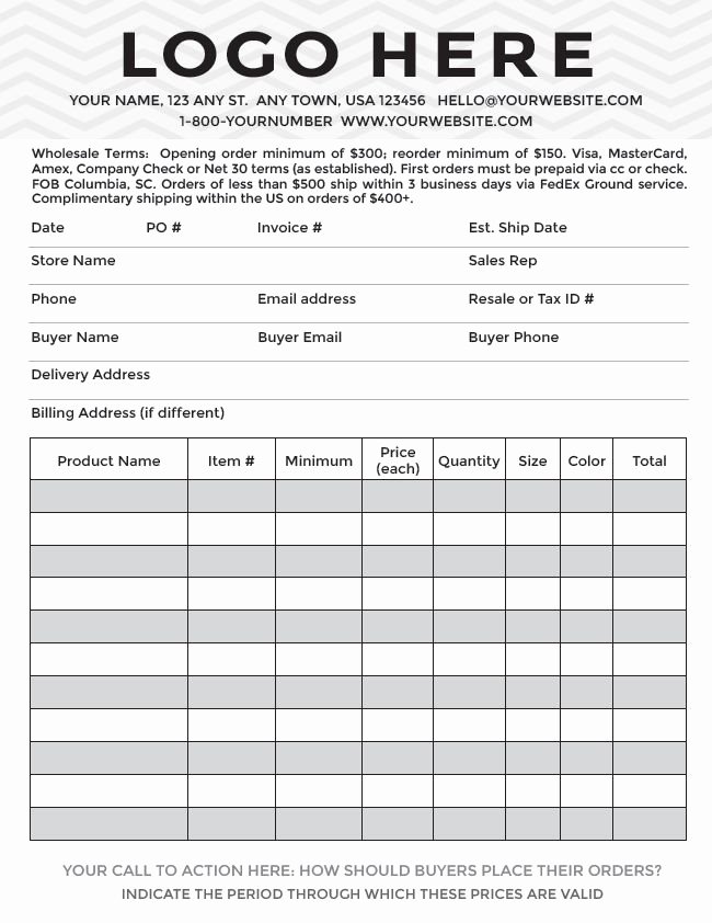Product order form Template Free Unique Sample wholesale Line Sheets Check them Out