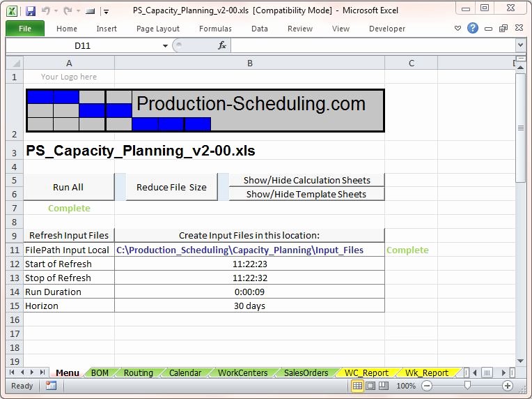 Production Schedule Template Excel Beautiful Capacity Planning tool Download Excel Template for