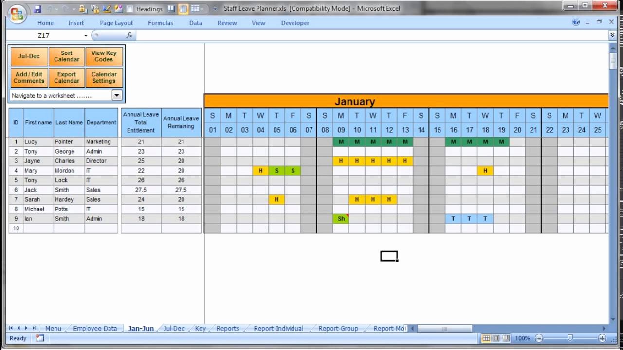 Project Staffing Plan Template Excel Unique Annually Employee Leave Record format In Excel 2016