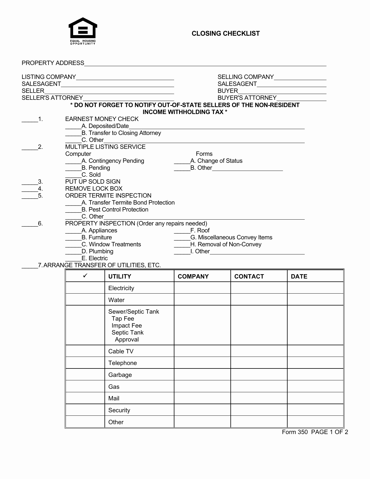 Property Listing form Template Beautiful Download Real Estate Closing Checklist Template
