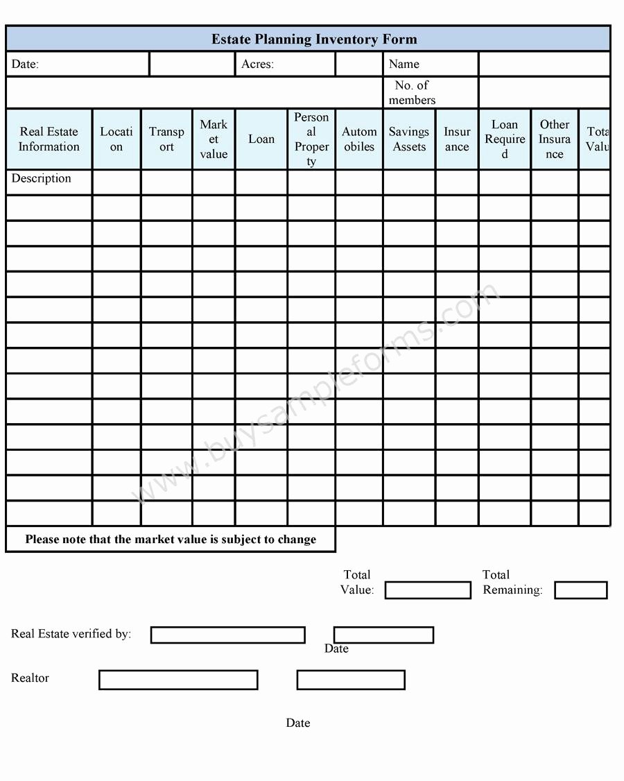 Property Listing form Template Best Of Estate Planning Inventory form Sample forms