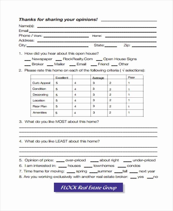 Property Listing form Template New Realtor Feedback form