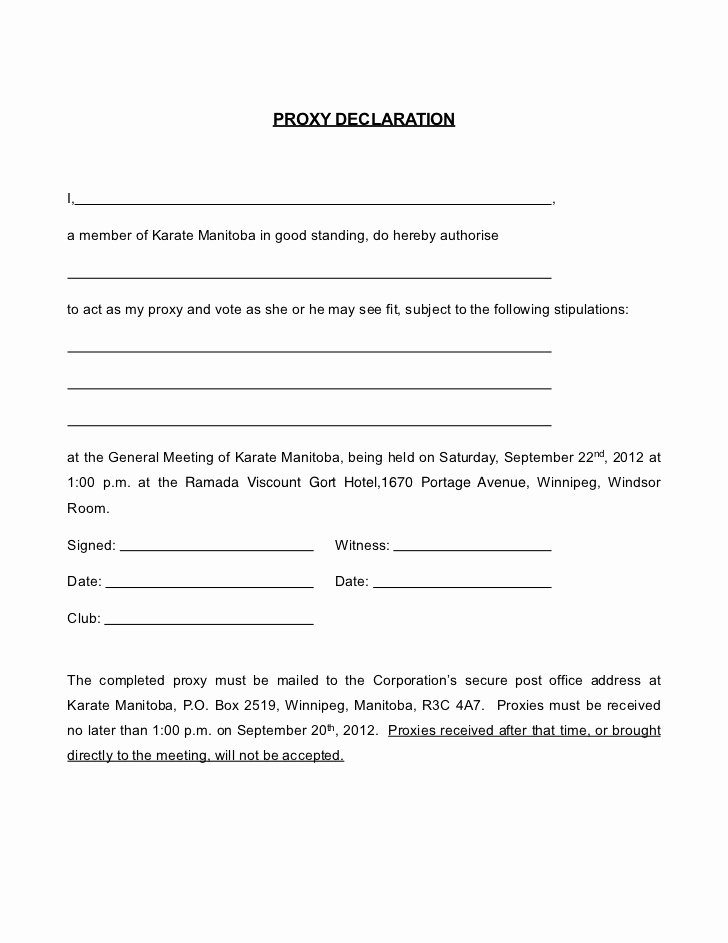 Proxy Voting form Template Awesome Proxy form Karate Manitoba 2012 2013