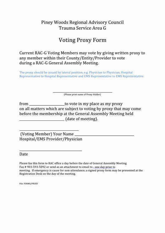 Proxy Voting form Template Inspirational Proxy Voting form Rac G Printable Pdf