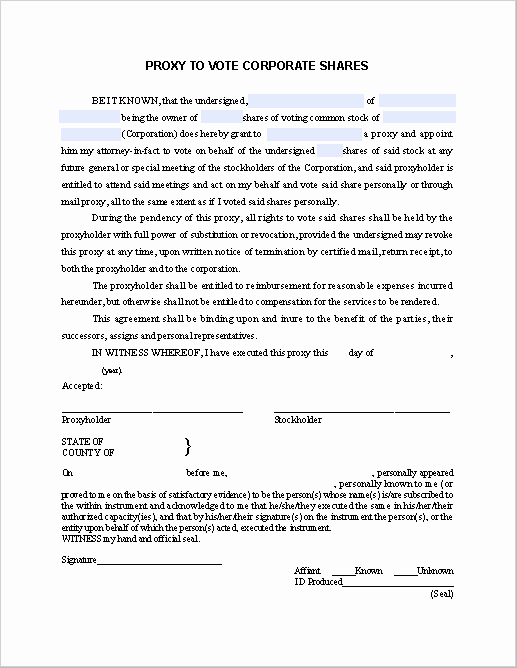 Proxy Voting form Template Luxury Proxy to Vote Corporate S Notice Free Fillable Pdf