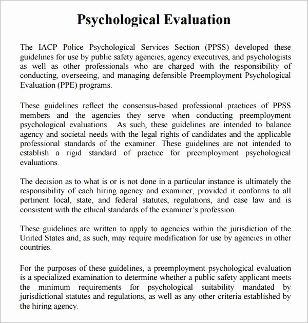 Psychiatric Evaluation form Template Beautiful Free 7 Sample Psychological Evaluation Templates In Pdf