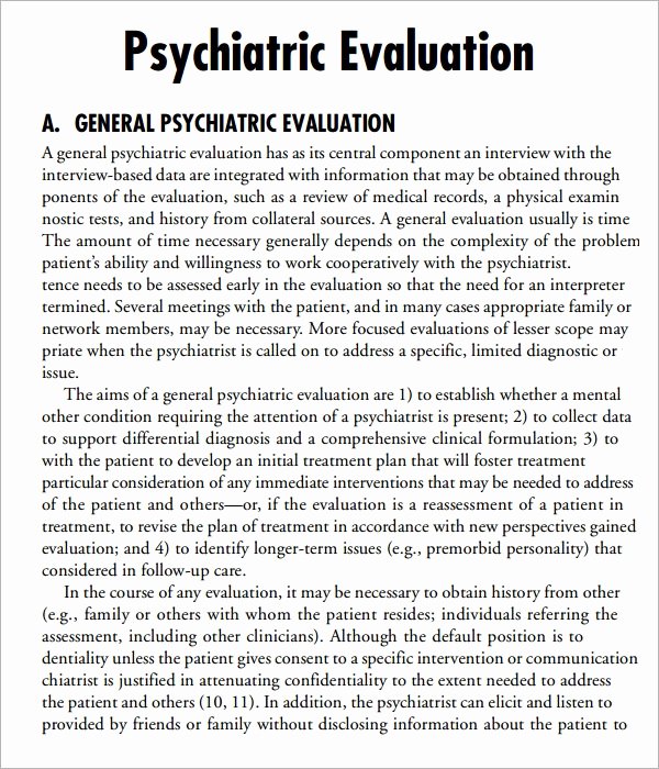 Psychiatric Evaluation form Template Elegant Free 7 Sample Psychological Evaluation Templates In Pdf