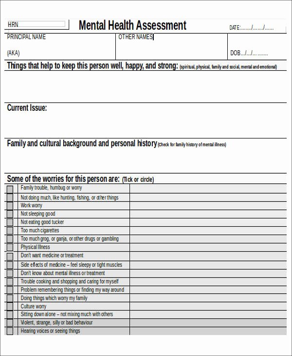 Psychiatric Evaluation form Template Elegant Sample Mental Health assessment 8 Examples In Word Pdf