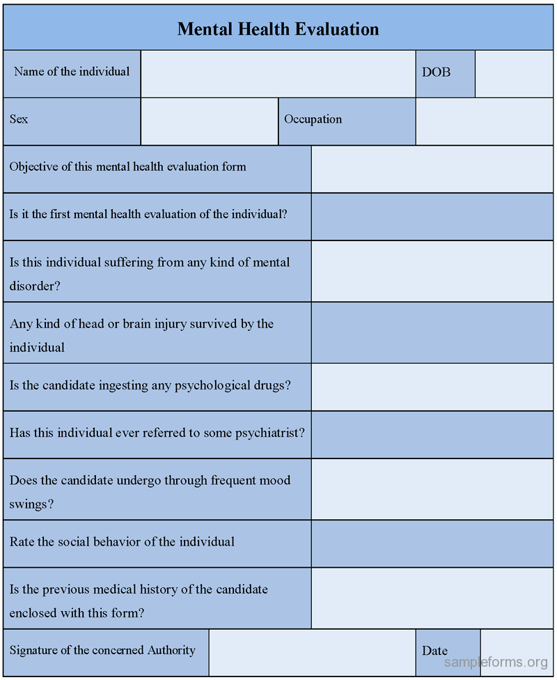 Psychiatric Evaluation form Template Lovely Mental Health Evaluation form Sample forms