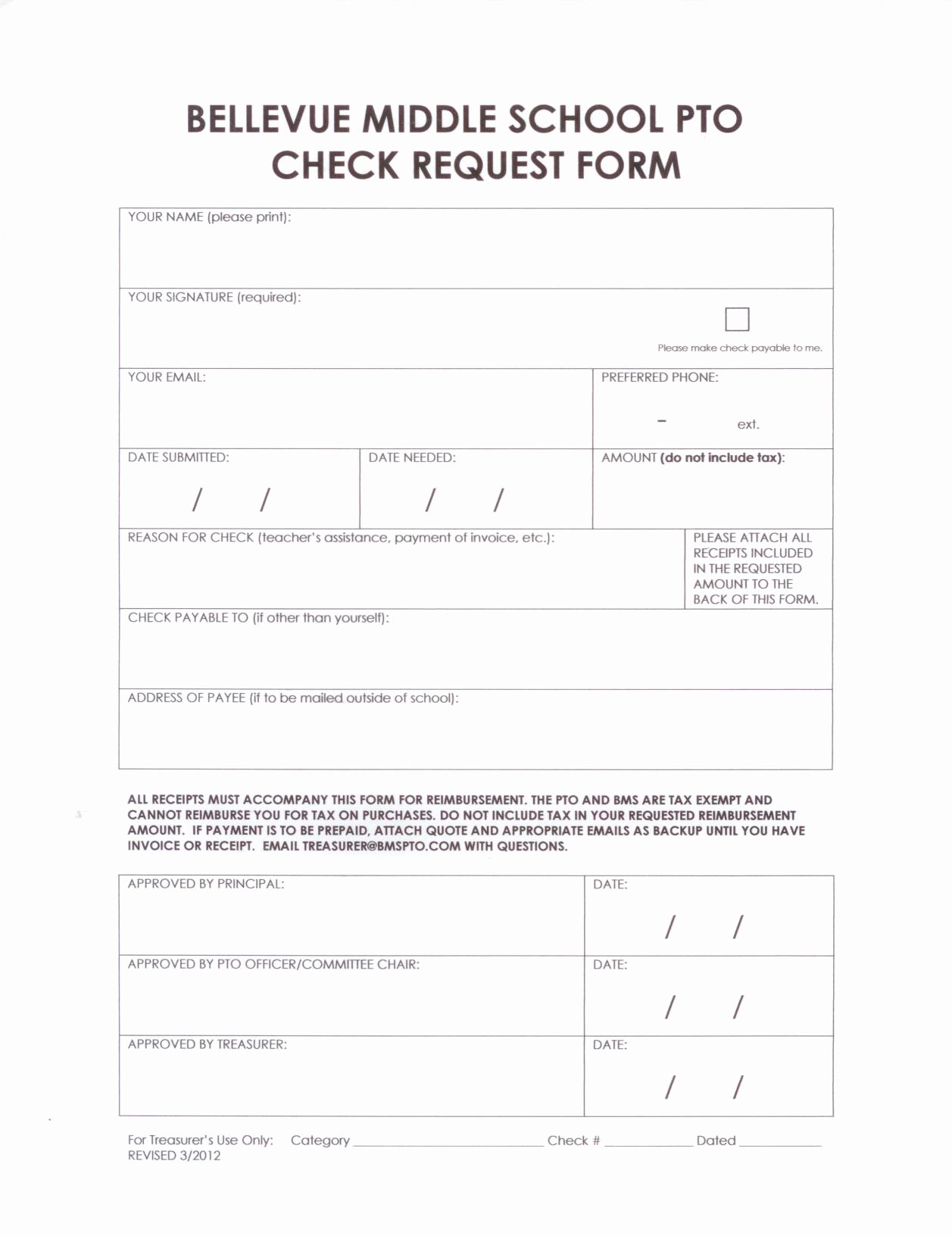Pto Request form Template Elegant Documents forms Bellevue Middle Pto