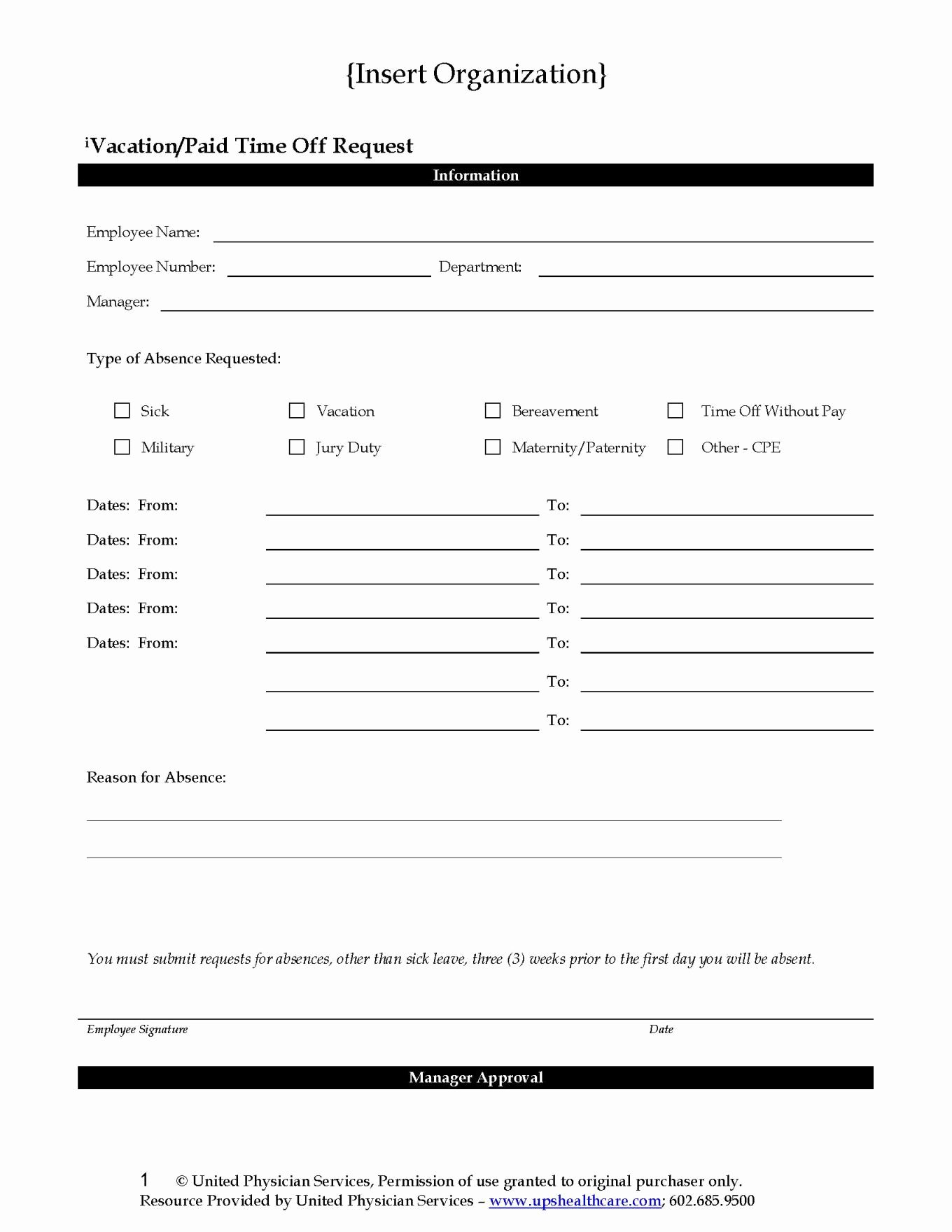 Pto Request form Template Lovely Paid Time F form